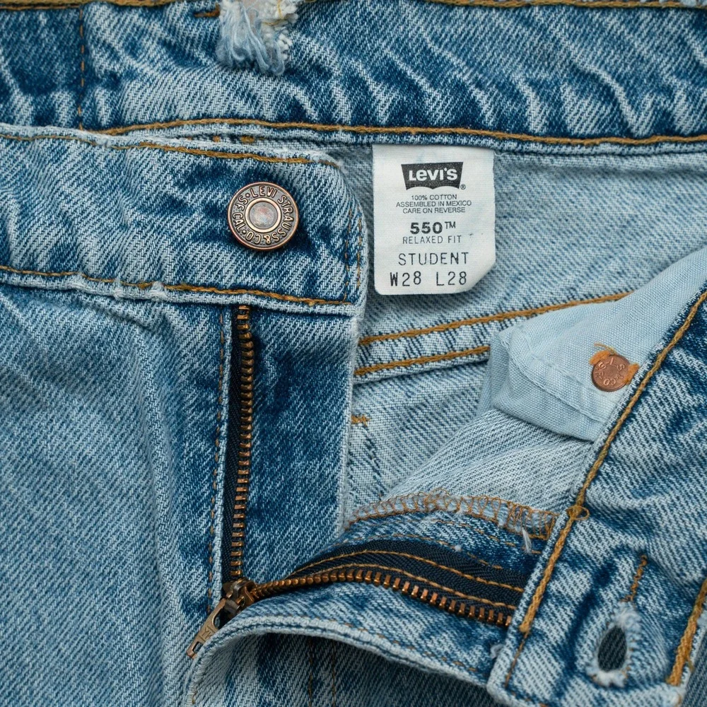 Vintage Levis Orange Tab 550 Student Cut Off Denim Shorts Jorts Raw Hem 27x12